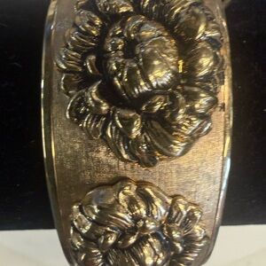 Floral Embossed Metal Cuff Bracelet in Antique Gold